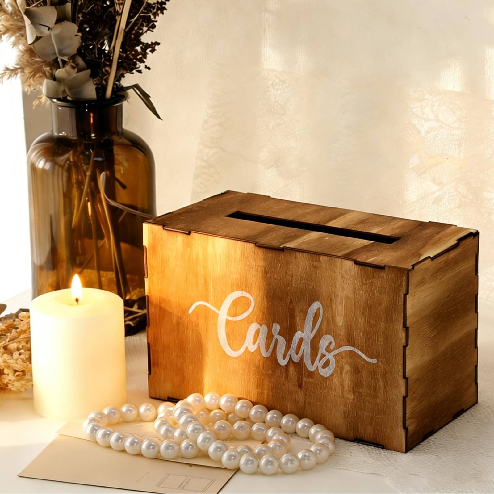Wedding Card Box - Wooden Card Box Slot Top Wedding