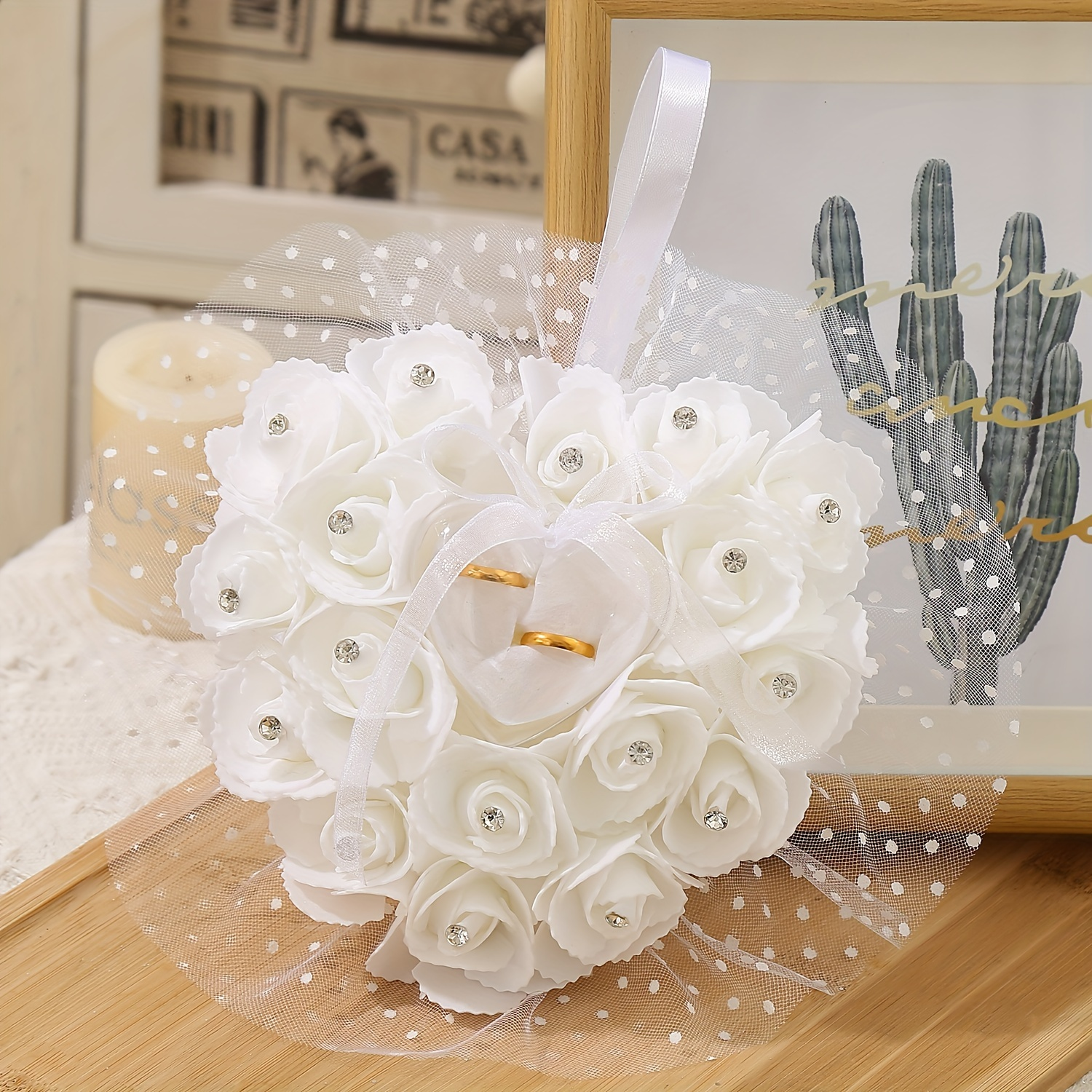 Ring Bearer Pillow - White Heart Wedding Ring Pillow with