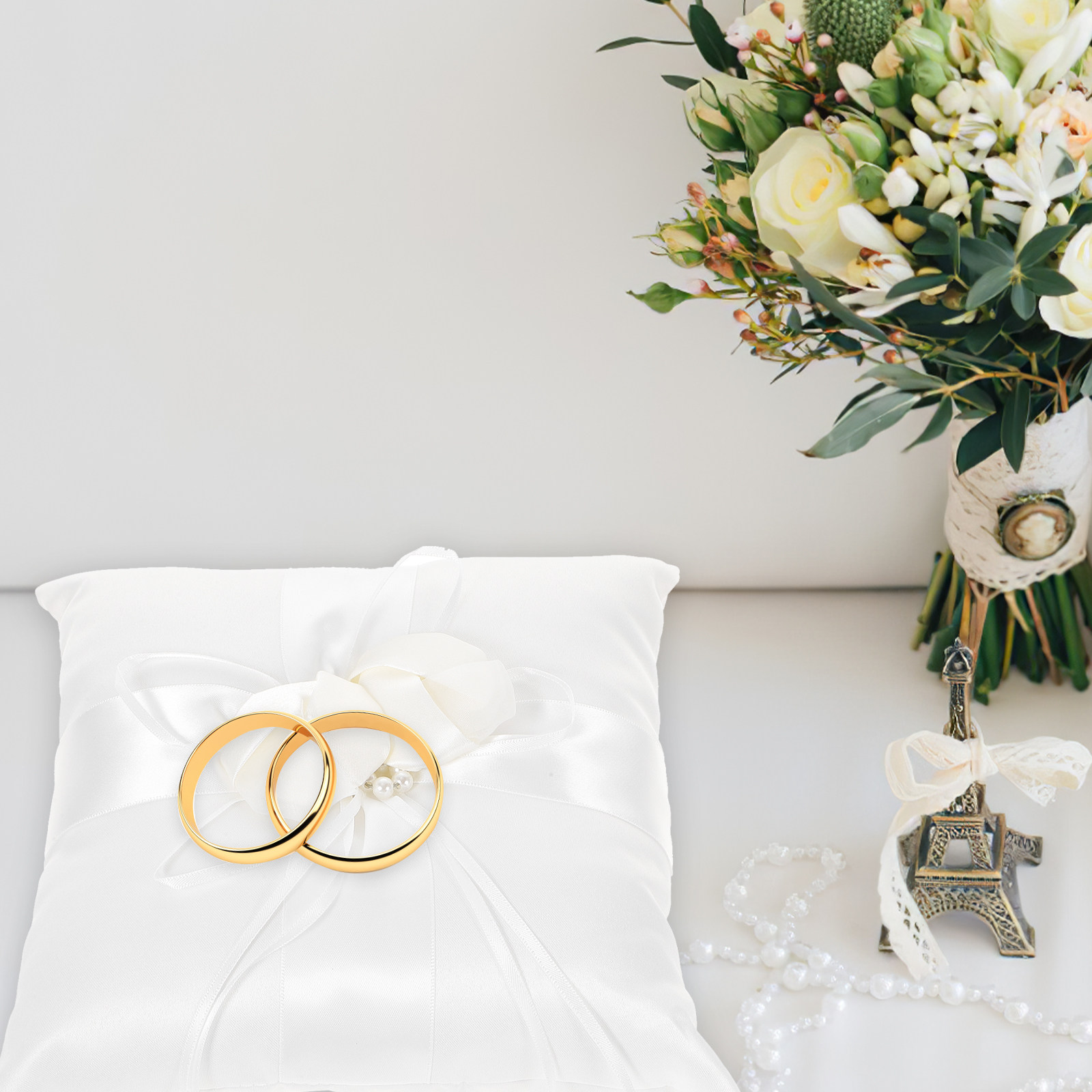 Ring Bearer Pillow - Lovely White Flower Bud Wedding Ring