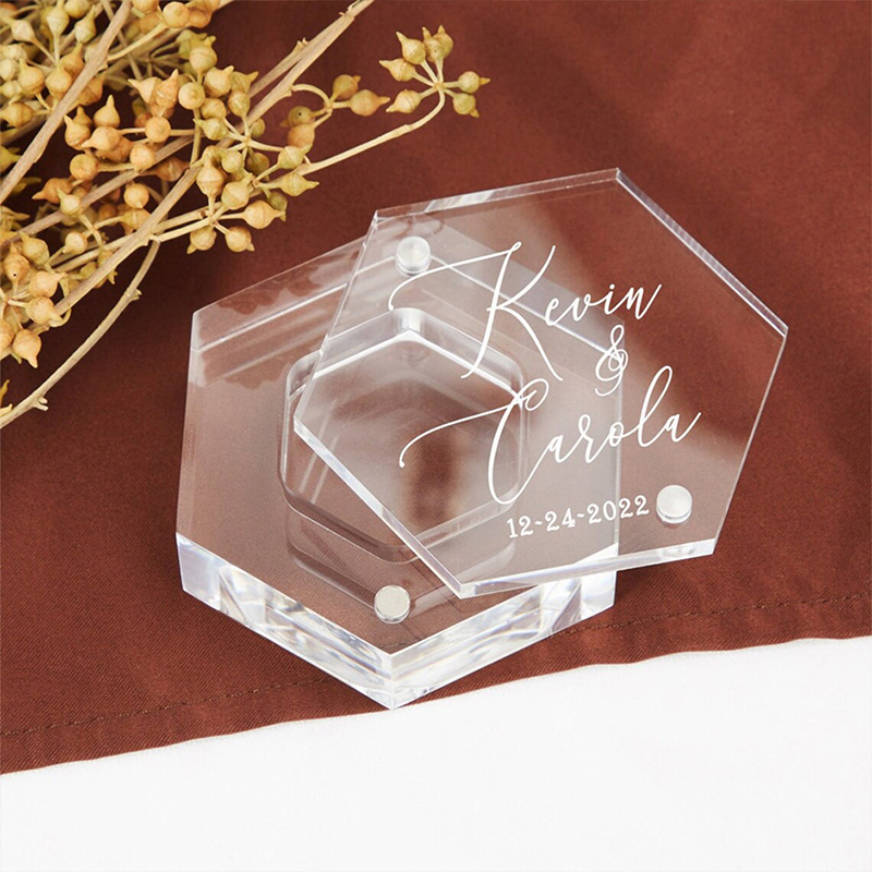 Ring Bearer Pillow - Personalized Wedding Acrylic Ring Box Hexagon