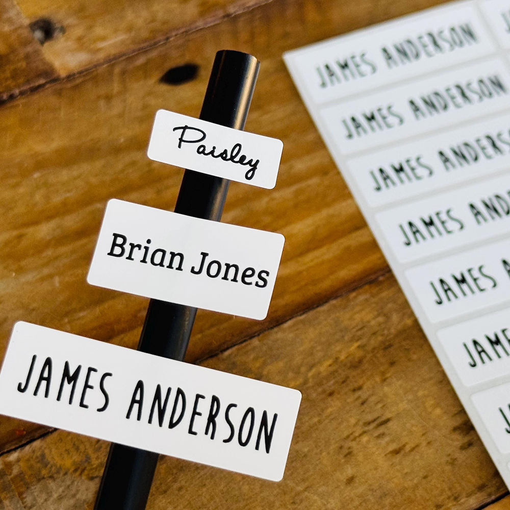 Wedding Water Supply - Custom 50pcs White Name Stickers for