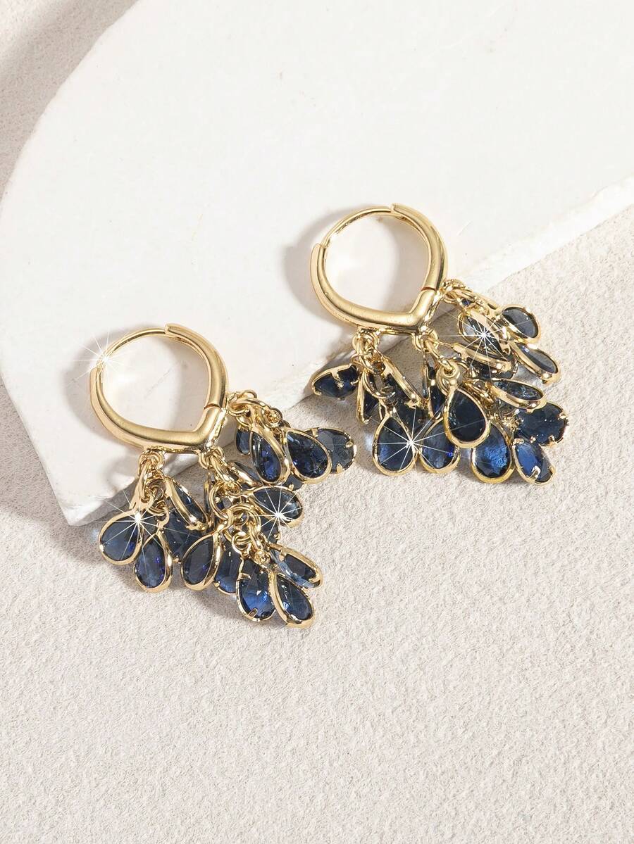 Wedding Package Gold - Gold-Plated Hoop Earrings With Deep Blue