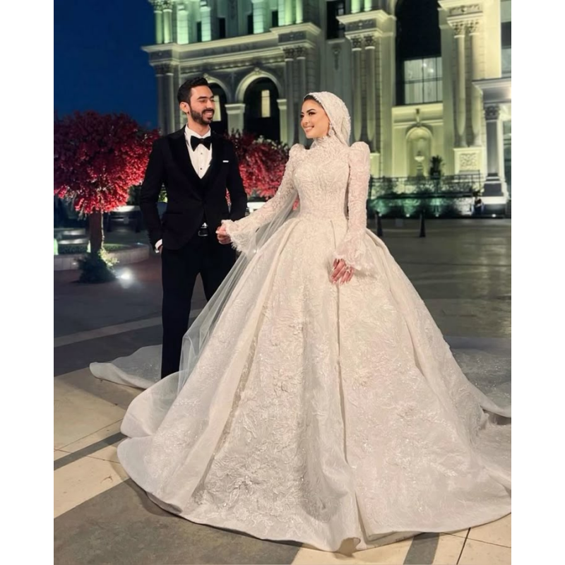 Wedding Dress Supply - Customized 2026 White Muslim Style Wedding