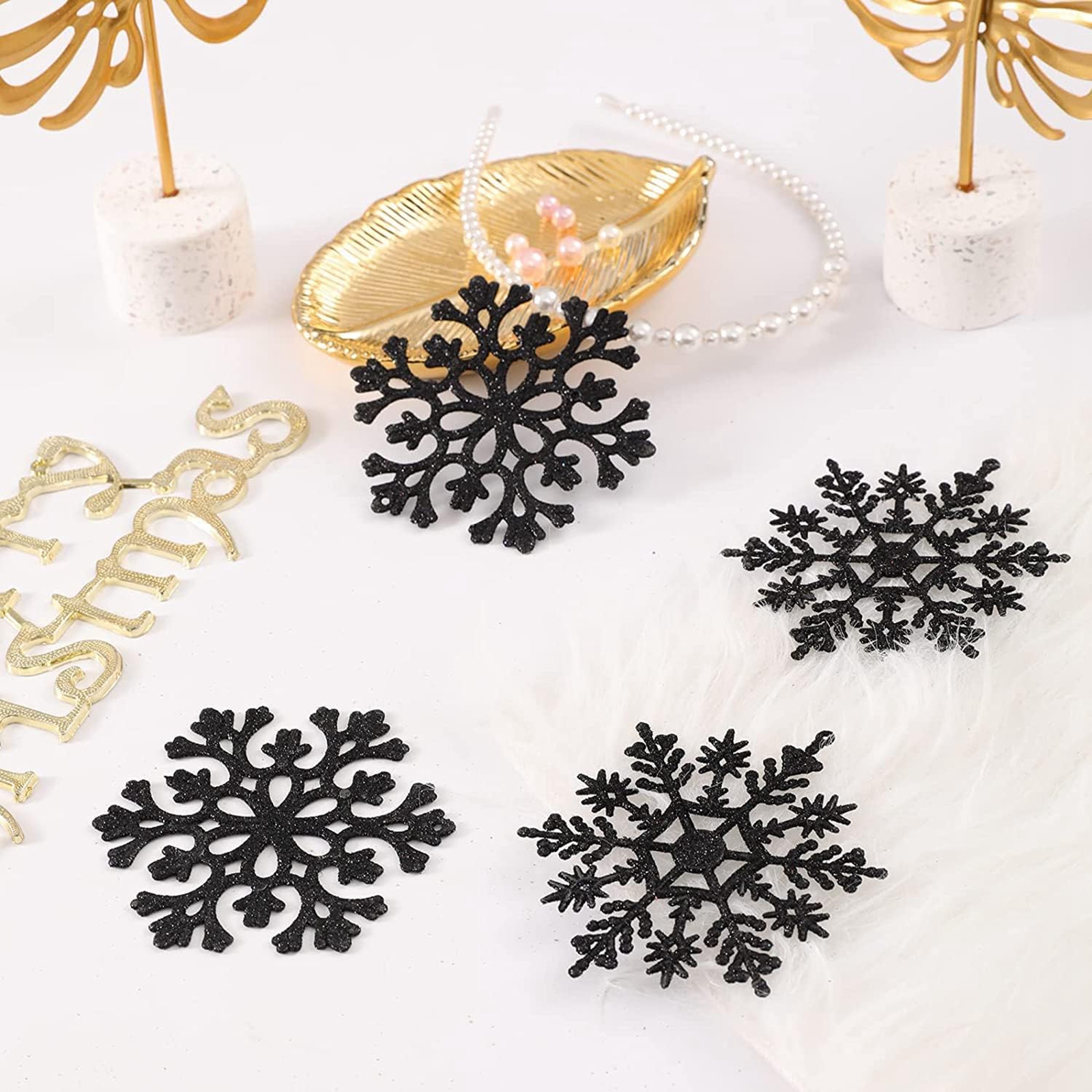Supply Wedding Venue - 12pcs/set Black Plastic Snowflake Ornaments Christmas