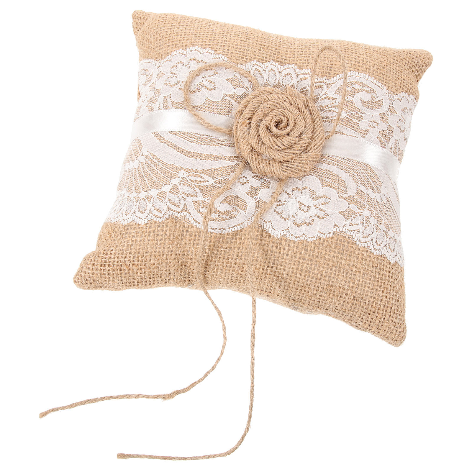 Ring Bearer Pillow - Bridal Ring Pillow Burlap Linen Cushion