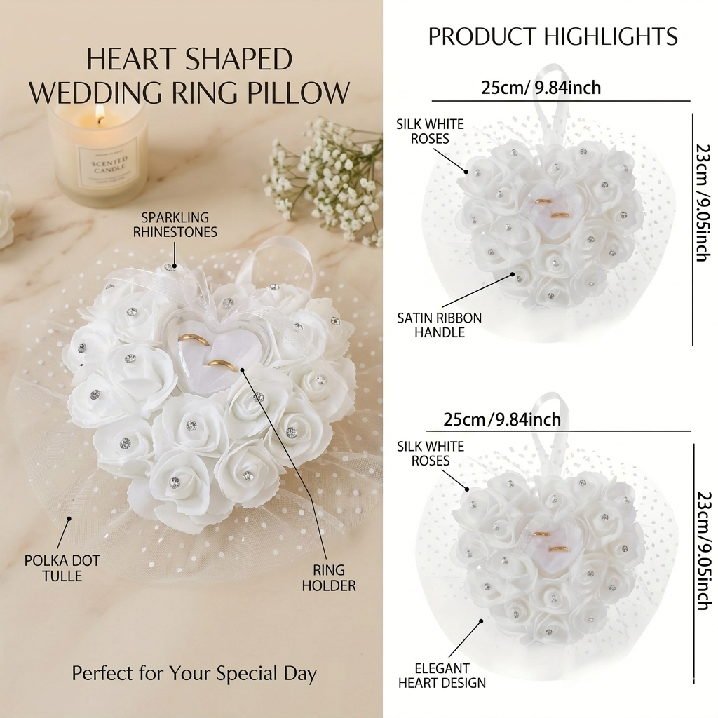 White Heart Wedding Ring Pillo - Ring Bearer Pillow のレビューと価格