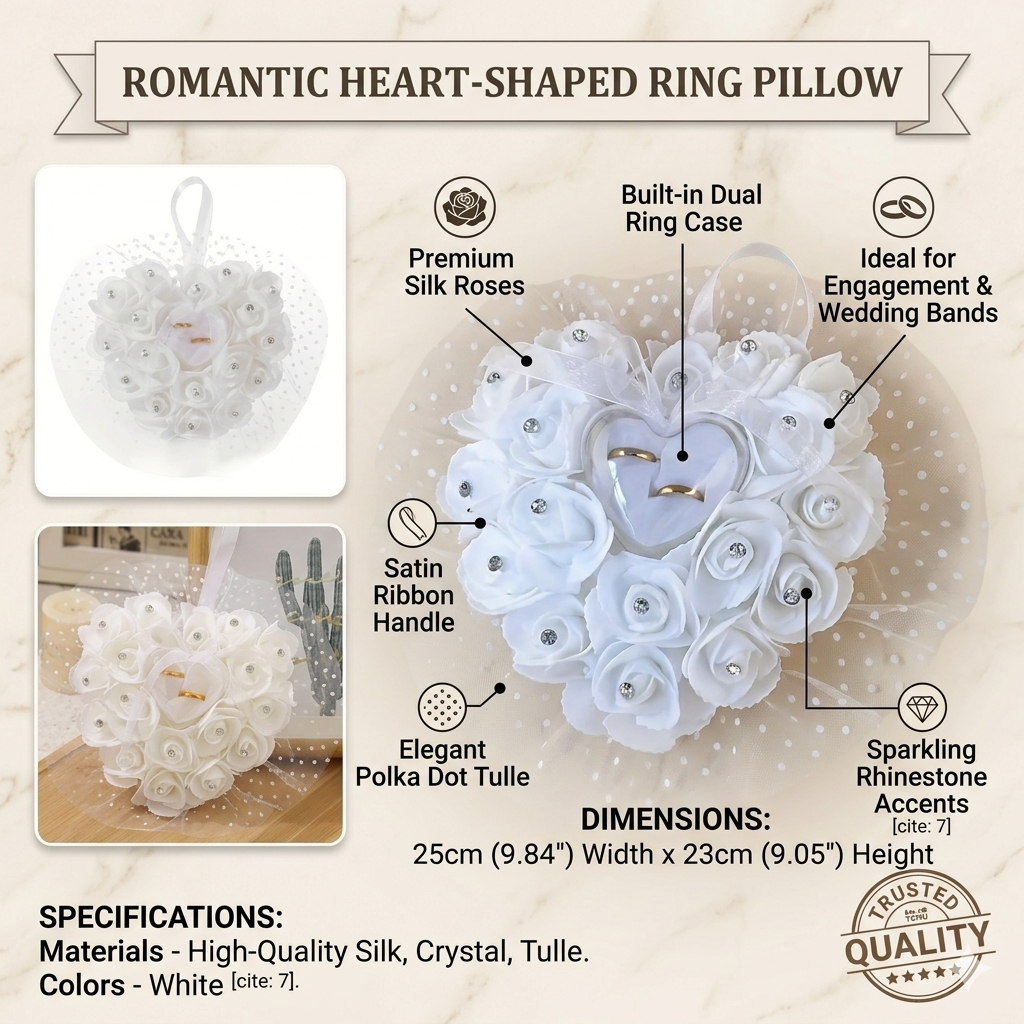 White Heart Wedding Ring Pillo - Ring Bearer Pillow のレビューと価格