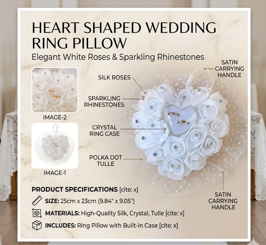 White Heart Wedding Ring Pillo - Ring Bearer Pillow のレビューと価格