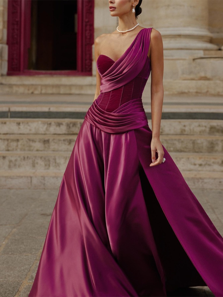 Elegant One Shoulder A Line Ev - Wedding Qb のレビューと価格