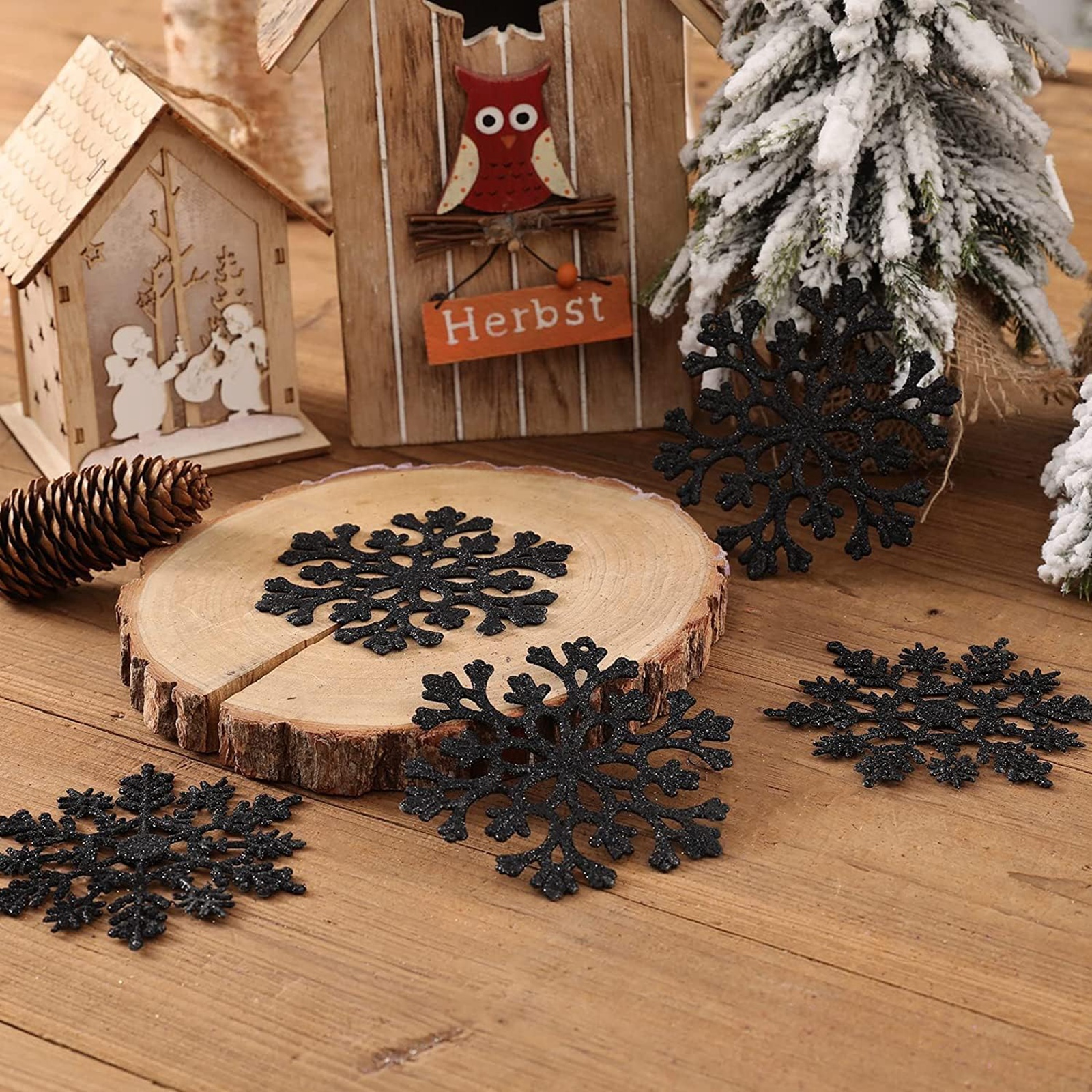 12pcs/set Black Plastic Snowfl - Supply Wedding Venue のレビューと価格