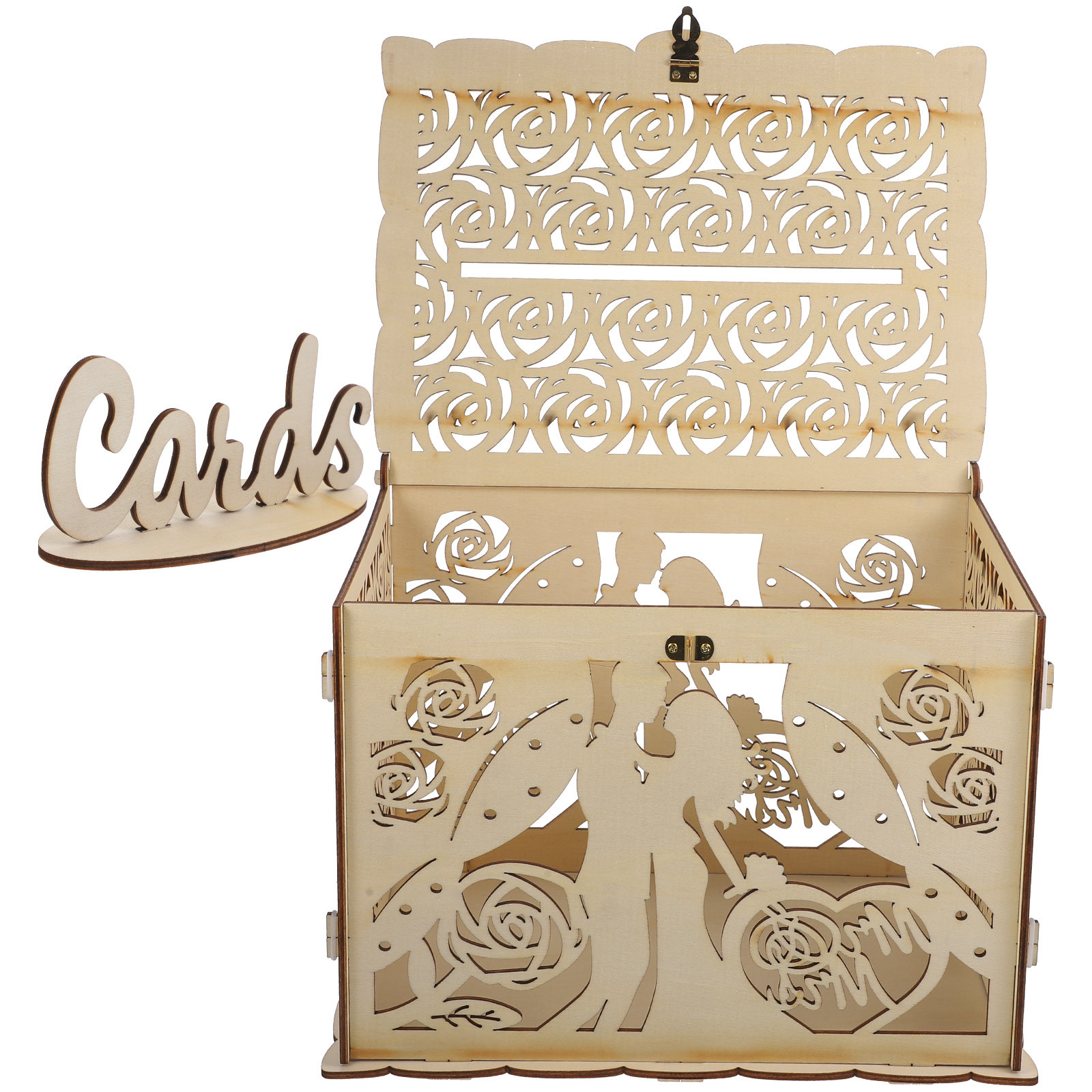 Hollowed Out Natural Wood Wedd - Wedding Card Box のレビューと価格
