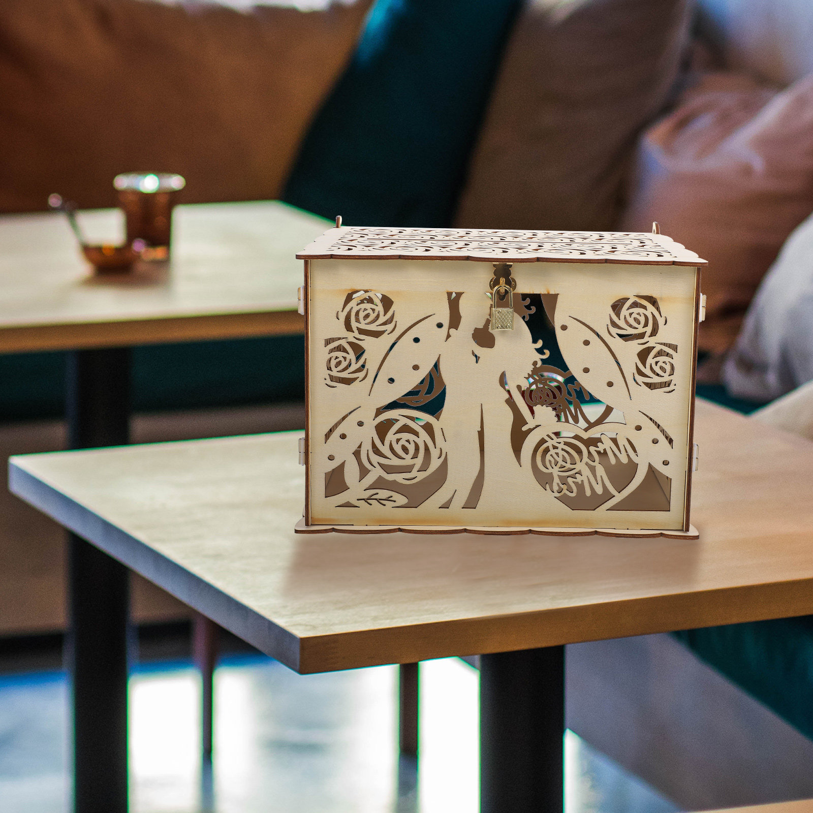 Hollowed Out Natural Wood Wedd - Wedding Card Box のレビューと価格