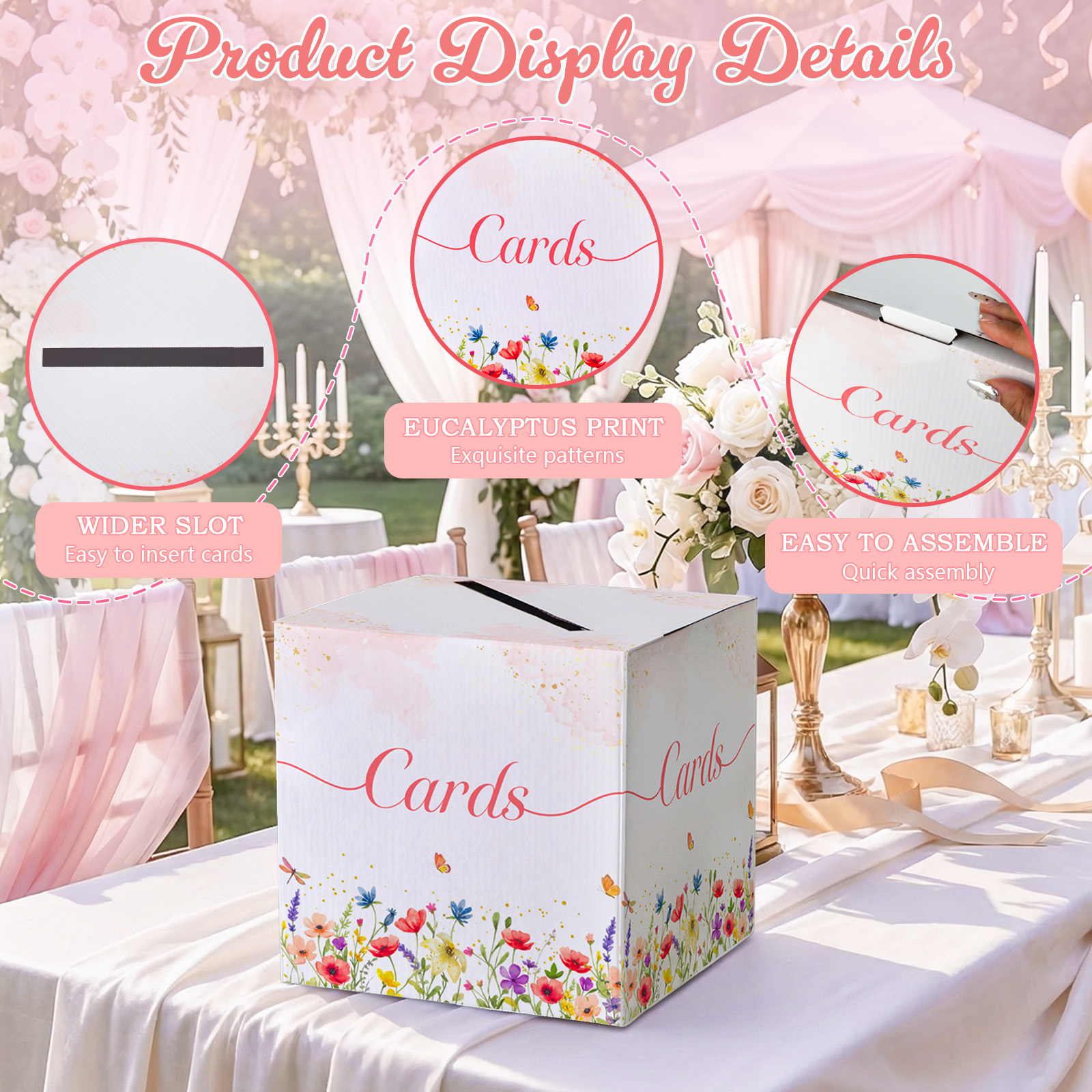OurWarm Pink Floral Alphabet W - Wedding Card Box のレビューと価格