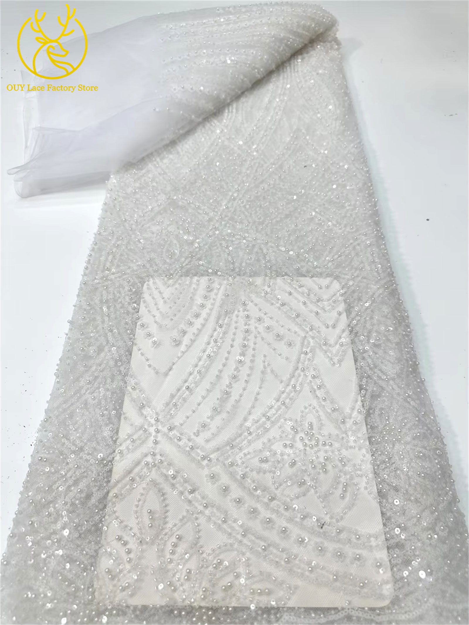 African Gold Beaded Lace Fabri - Wedding Dress Supply のレビューと価格