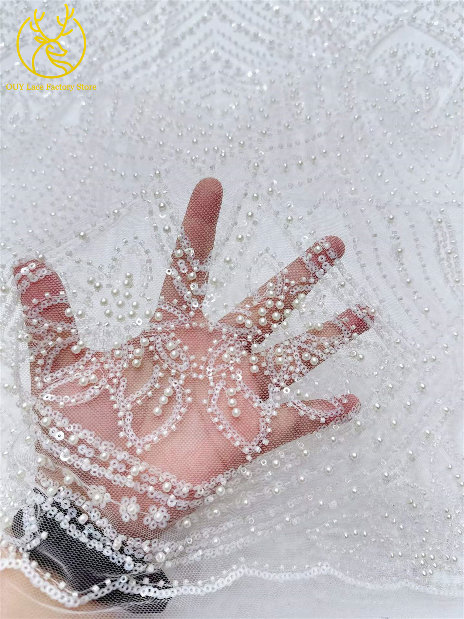 African Gold Beaded Lace Fabri - Wedding Dress Supply のレビューと価格