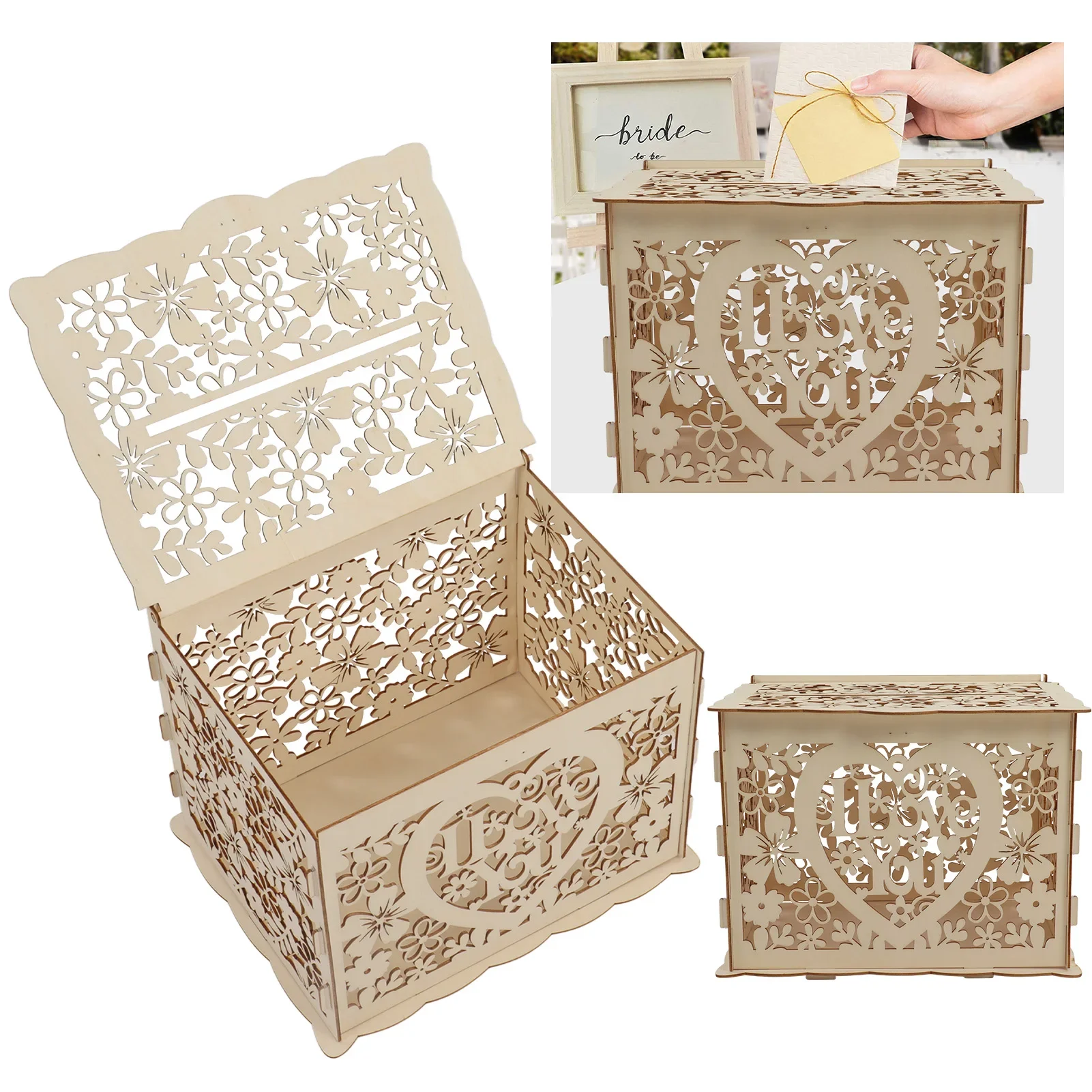 DIY Hollow Wooden Box Gift Car - Wedding Card Box のレビューと価格