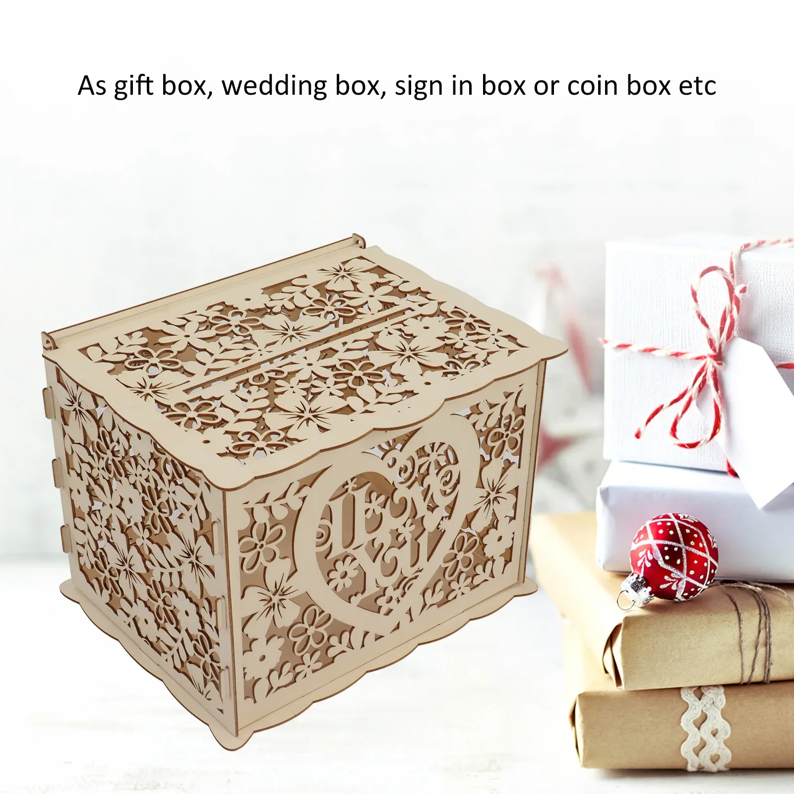 DIY Hollow Wooden Box Gift Car - Wedding Card Box のレビューと価格