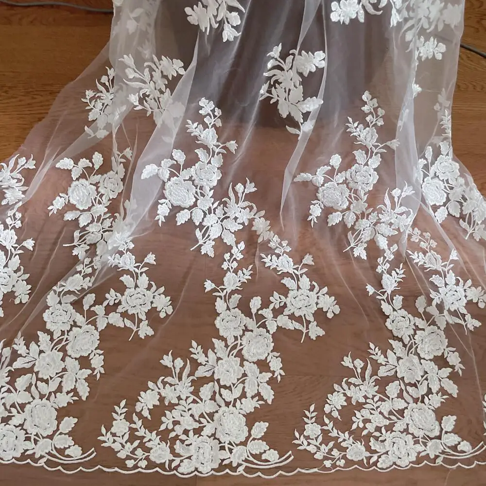 French Embroidered Lace Fabric - Wedding Dress Supply のレビューと価格