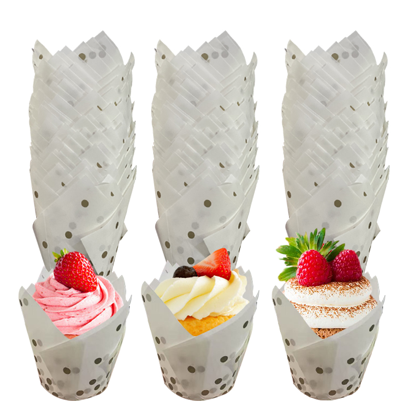 50Pcs/100Pcs Gold Dot Tulip Ca - Wedding Cake Supply のレビューと価格