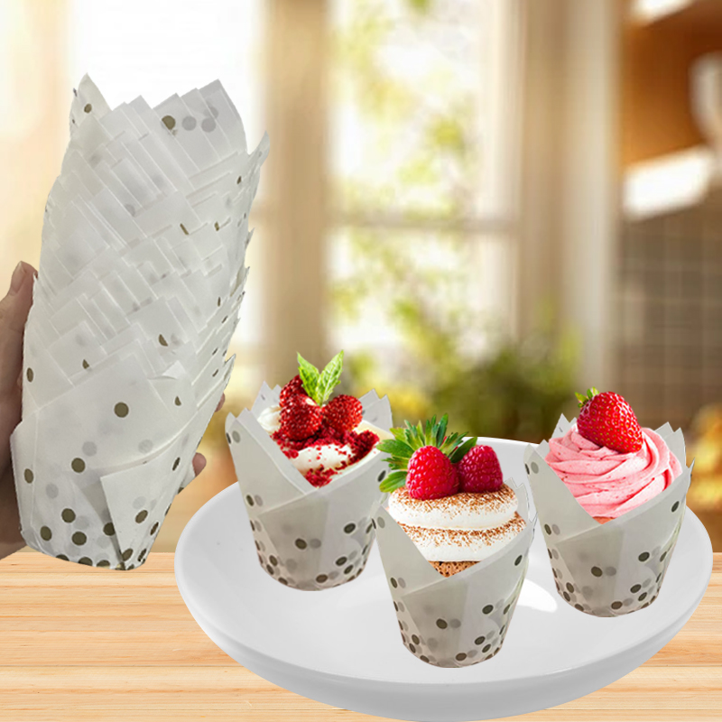 50Pcs/100Pcs Gold Dot Tulip Ca - Wedding Cake Supply のレビューと価格